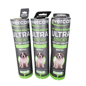 Lot of 3 Evercare 10 Inch Mega Roller Ultra Sticky Pet Lint Roller Refills 50ct